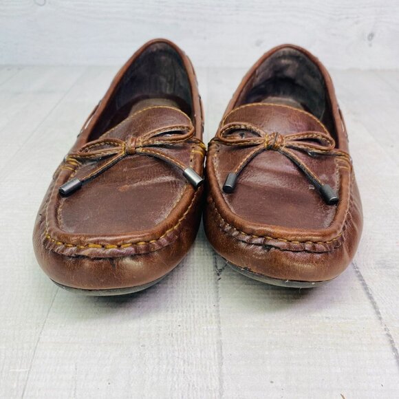 B.O.C. Womens CAROLANN Brown Leather Bow Slip On Flats Loafer Shoes Size 8 W - Picture 3 of 16